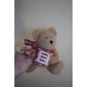 Vintage 8" Boyd's Jointed Plush Teddy Bear THANKS BEARY MUCH! Tan Gingham Check